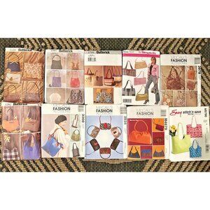 Handbag Purse Sewing Patterns Lot of 10 (most uncut and some vintage)